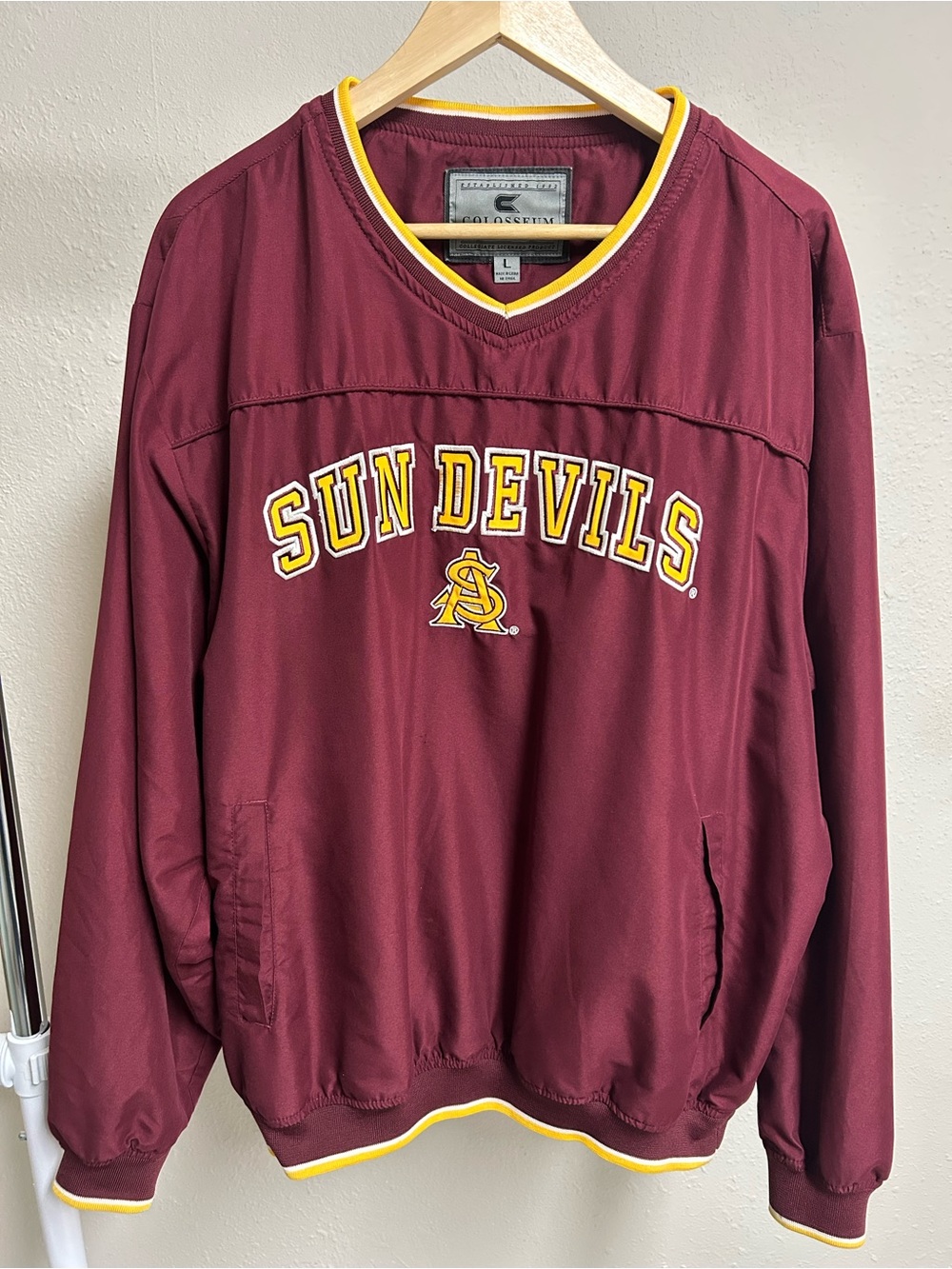 Colosseum ASU Arizona State Sun Devils V-Neck Windbreaker Pullover Jacket L
